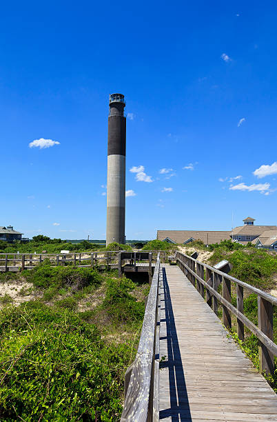 Oak Island Lighthouse in North Carolina Located in Caswell Beach, North Carolina, built in 1958, 148 foot tall beacon cape fear stock pictures, royalty-free photos & images
