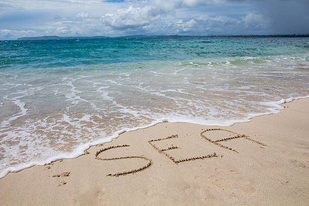 istock Sea written in the sand on the beach 622440028