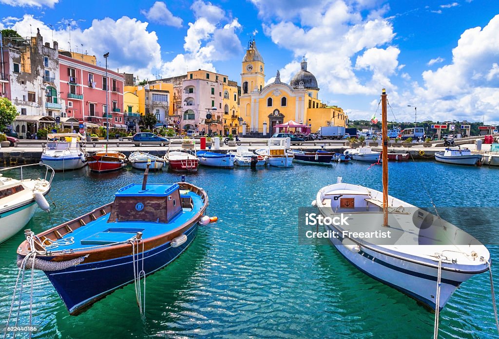 colorful Procida island in Campania, Italy Italian holidays - cute small island Procida in Campania, Italy Capri Stock Photo