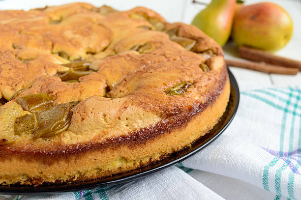 istock Home baked biscuit flavored pear charlotte cake with cinnamon. 622442828
