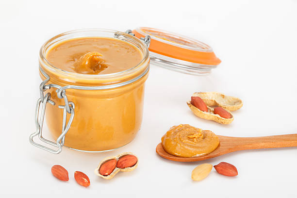 istock Creamy peanut butter in a jar 622443086