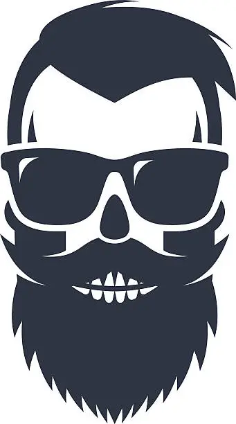Vector illustration of Bearded hipster skull wearing sunglasses