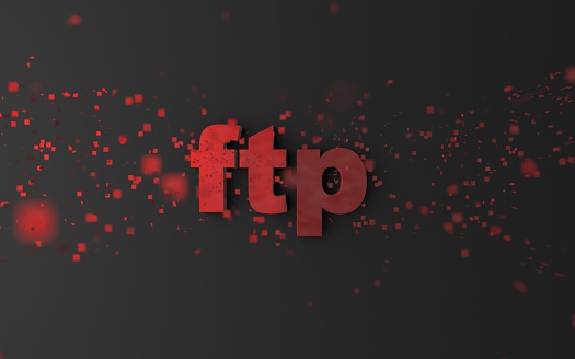 Acronym 'FTP' with pixels / particles flying around.