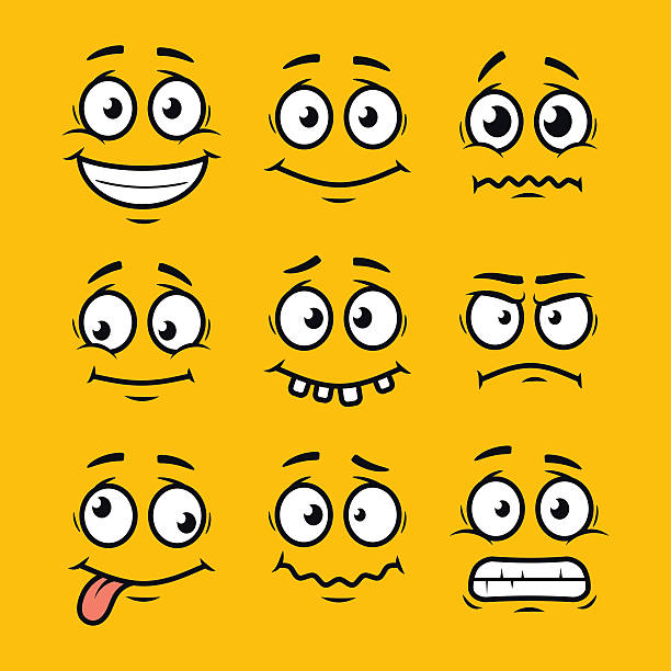 kreskówka twarze zestaw - sadness depression smiley face happiness stock illustrations