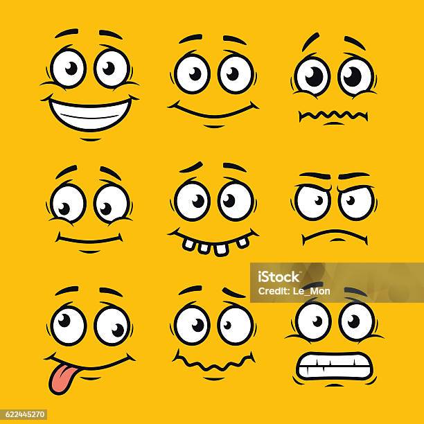 Cartoon Faces Set Stock Illustration - Download Image Now - Cartoon, Anthropomorphic Smiley Face, Facial Expression