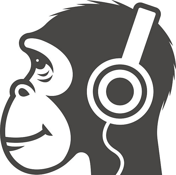 ilustrações, clipart, desenhos animados e ícones de macaco ícone com fones de ouvido - new york city audio