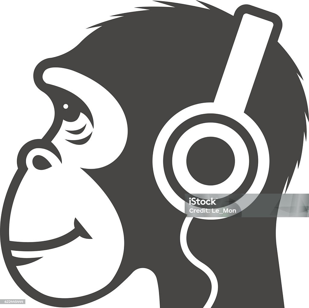 Icon monkey with headphones Headphones stock vector