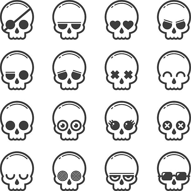 ilustraciones, imágenes clip art, dibujos animados e iconos de stock de conjunto de cabezas de calavera de dibujos animados - cráneo