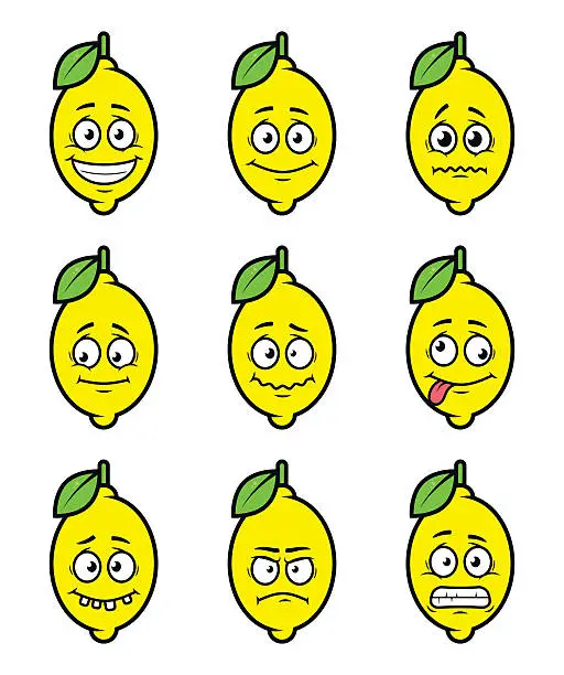 Vector illustration of lemon cartoon facial expressions