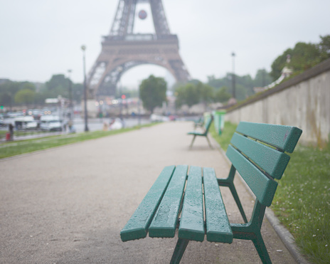 Bench in Trocadero and Eiffel Tower in the background