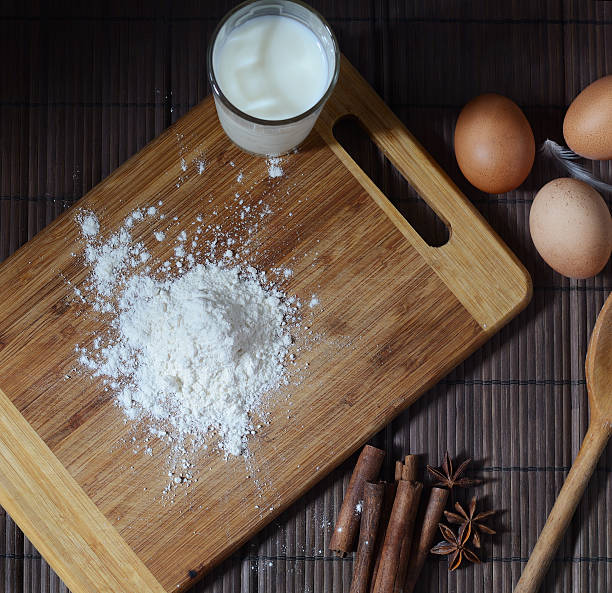 istock Ingredients for homemade bread or pasta. Eggs, milk, flour on 622455362