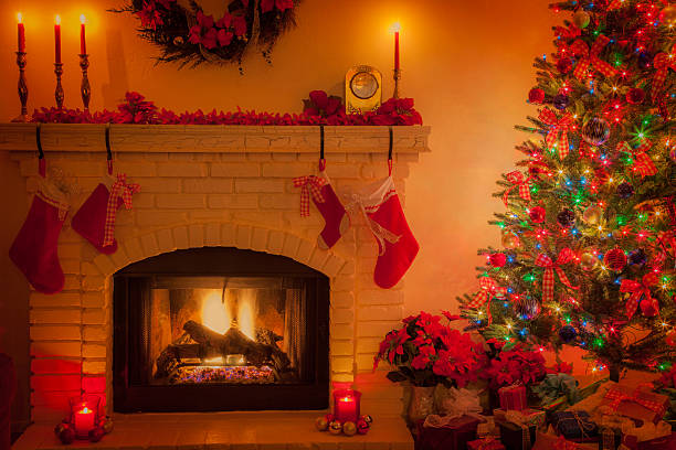 istock Old brick fireplace with Christmas decorations(P) 622506170