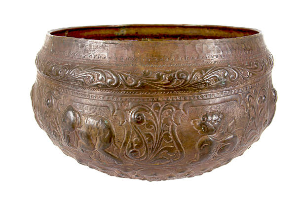 istock Old antique bronze bowl, brass bowl isolated on white background 622514170
