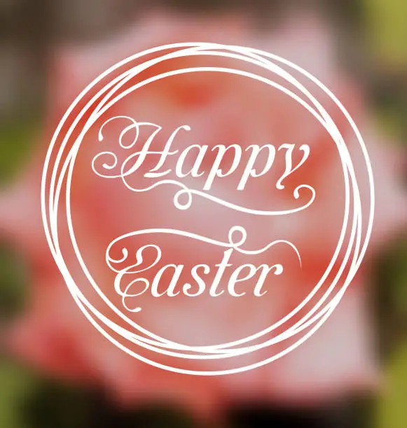 Photo of Happy Easter calligraphic headline, blurred background