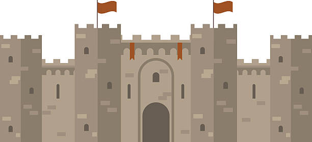 Medieval castle with fortified wall and towers Medieval castle with fortified wall and towers fortified wall stock illustrations