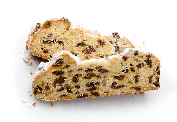 istock Three slices of christmas stollen on a white background 622522290