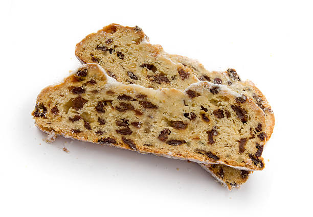 istock Three slices of christmas stollen on a white background 622522358