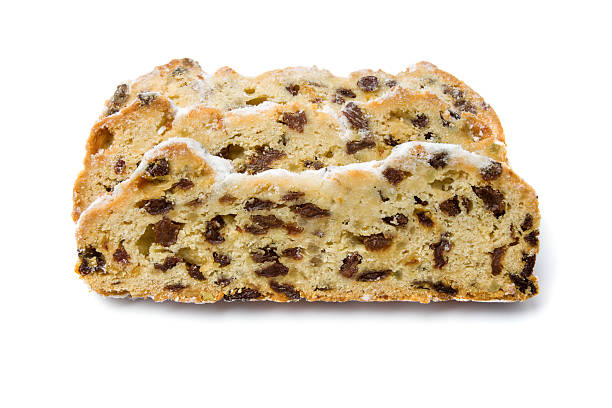 istock Three slices of christmas stollen on a white background 622522390