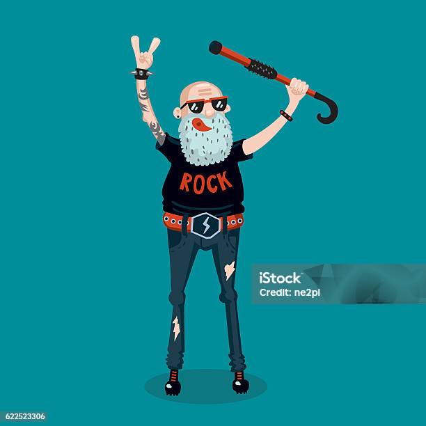 Forever Young Funny Old Rock Fan Active Senior Man Stock Illustration - Download Image Now