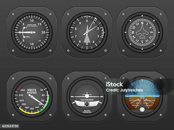 Airplane Dashboard Stock Illustration - Download Image Now - Airplane, Control Panel, Cockpit