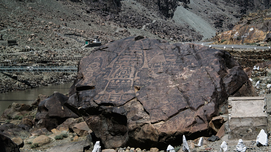 Petroglyphs at the bank of Indus river, Karakorum, Gilgit-Baltistan, Pakistan