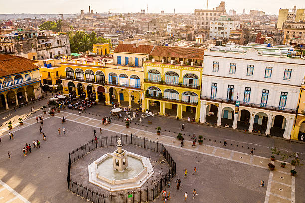 Bird's eye view of colorful Plaza Vieja in Havana stock photo