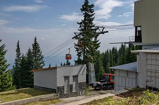 Station  of  contemporary ski tow or lift  in sunny day with blue sky, Vitosha mountain, Bulgaria