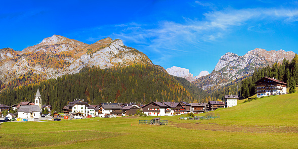 50 megapixel panorama of a popular winter resort Sappada in the Province of Belluno in the region of Veneto, Italy.