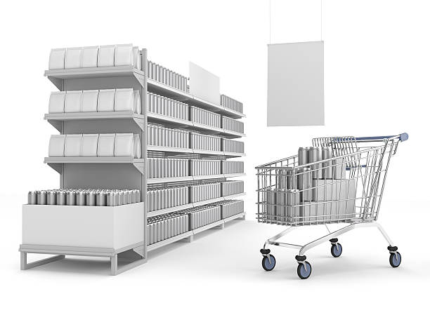 shelves with blank products and shopping-chart