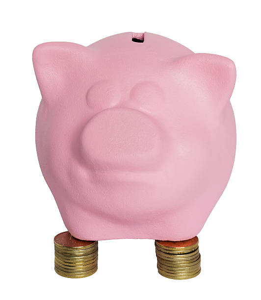 istock pink pig stands on the coins 622530616