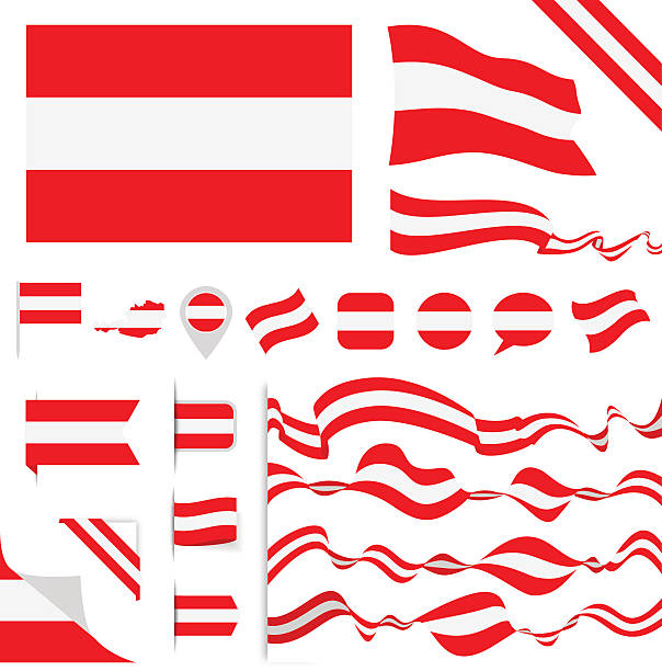 österreich flagge set - austrian flag stock-grafiken, -clipart, -cartoons und -symbole