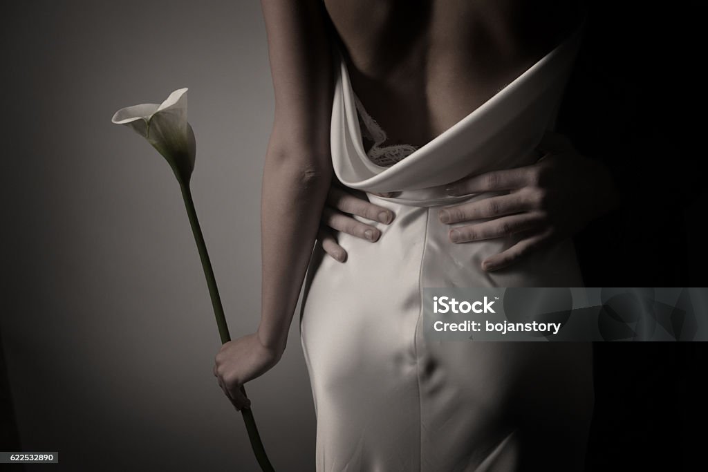 Bride and groom indoors Sensuality Stock Photo