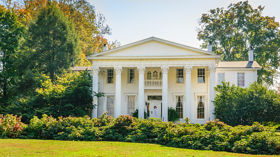 Louisville, Kentucky, USA - Oct. 10, 2016: Built circa 1855, Whitehall is a Southern-style Greek Revival mansion. Whitehall mansion and gardens are open for tours and events.