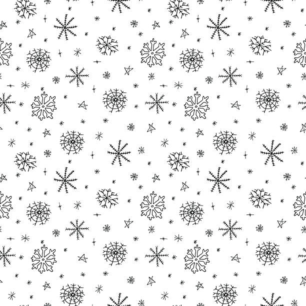 Hand drawn seamless pattern with snowflakes. Hand drawn seamless pattern with snowflakes. Winter season - christmas time. Vector illustration in doodle style. snowflake shape drawings stock illustrations