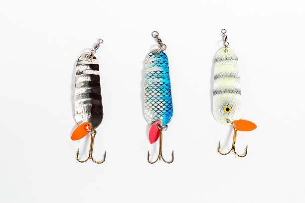 Fishing jigs closeup isolated on white background Fishing jigs closeup isolated on white background minnow fish photos stock pictures, royalty-free photos & images