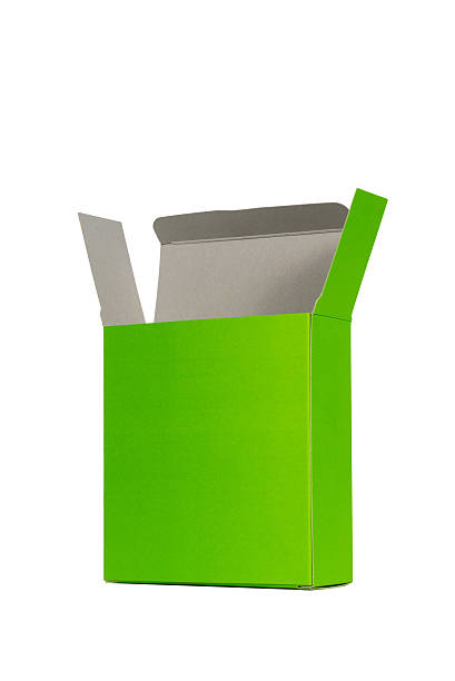 istock Green Box with lid open, green paper package box isolated 622543620