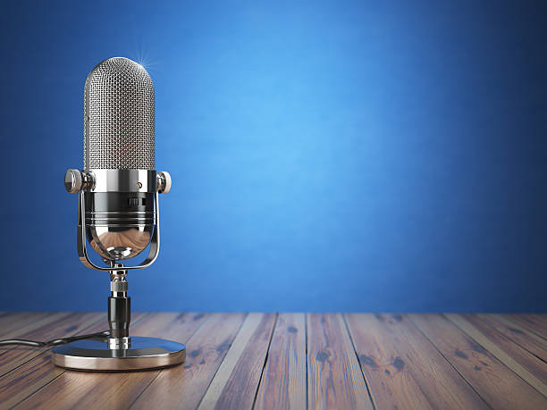 istock Retro old microphone. Radio show or audio podcast concept. 622544834