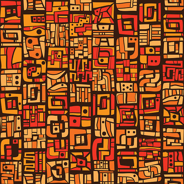этнический оранжевый узор - part of aztec design element seamless stock illustrations