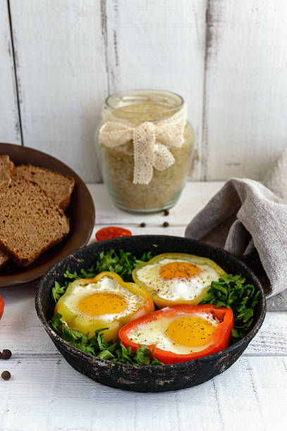 Fried egg in the ring of the bell peppers