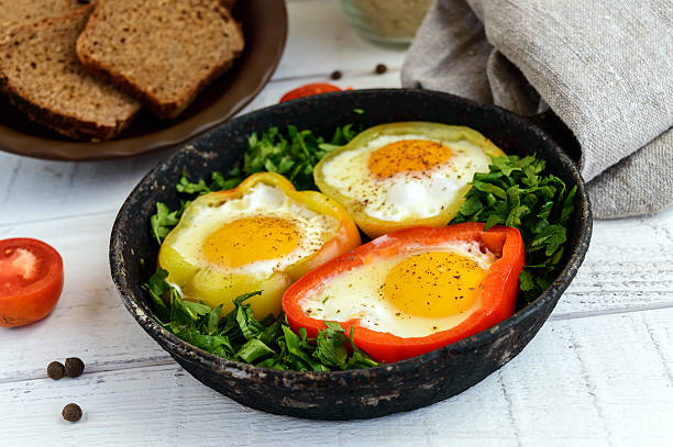 Fried egg in the ring of the bell peppers