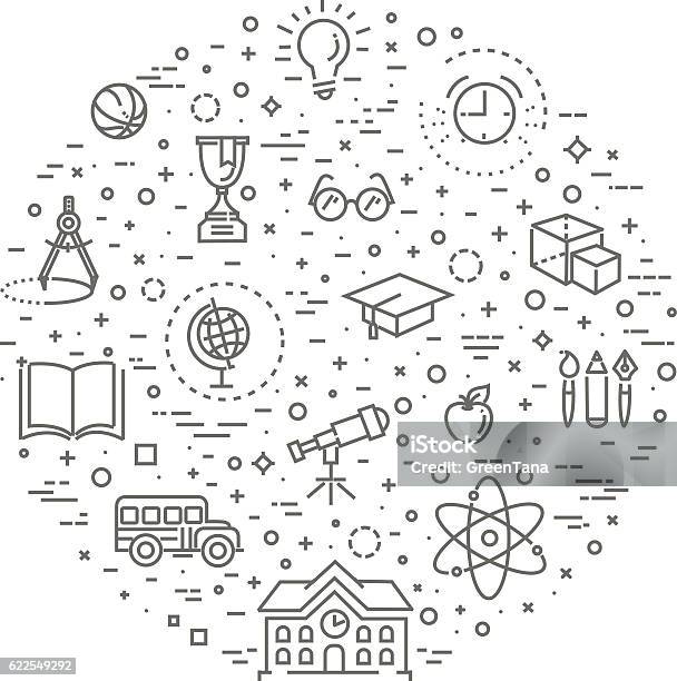 Outline Web Icon Set School Education Stock Illustration - Download Image Now - High School, Icon Symbol, High School Building