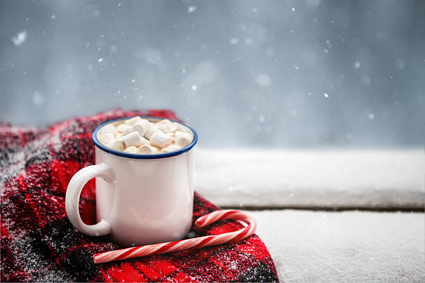 hot chocolate in winter stock photo