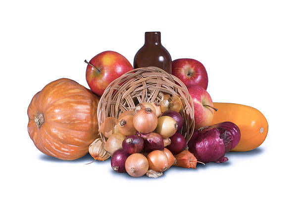 istock Fruits and vegetables with wicker basket and bottle 622772200
