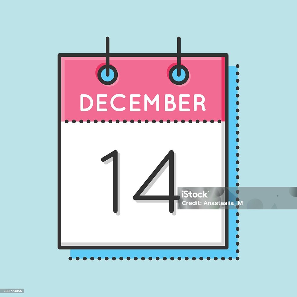 Vector Calendar Icon Vector Calendar Icon. Flat and thin line vector illustration. Calendar sheet on light blue background. December 14th Calendar stock vector