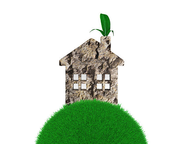 istock Home with ecological materials on the grass, with green leaves 622774606