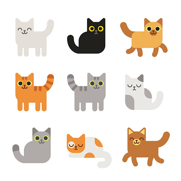 Cartoon cats set Different cartoon cats set. Simple modern geometric flat style vector illustration. tabby cat stock illustrations