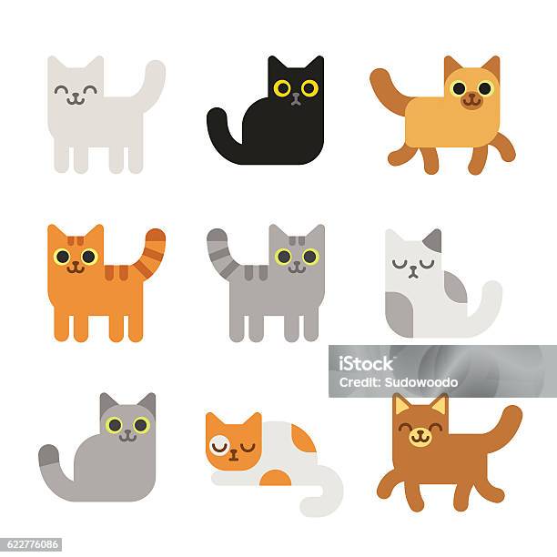 Cartoon Cats Set Stock Illustration - Download Image Now - Domestic Cat, Icon Symbol, Vector