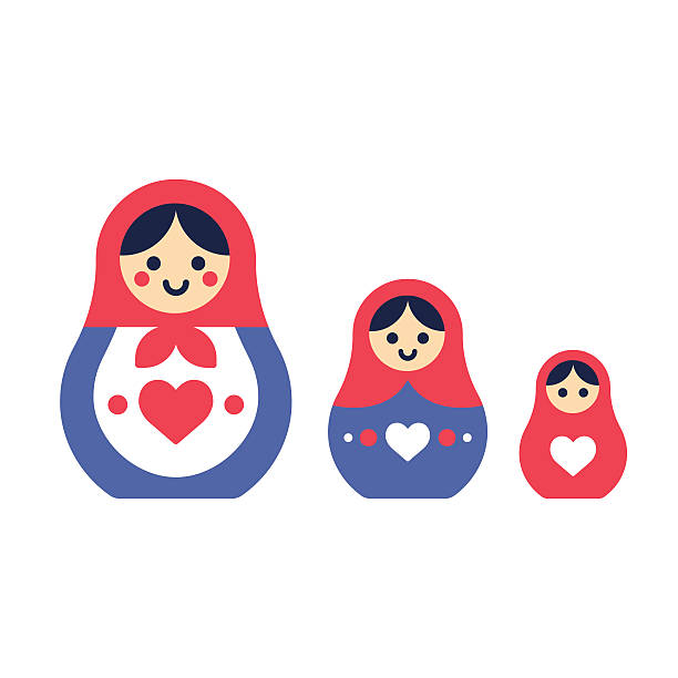 matryoshka puppen set - russian nesting doll babushka doll russian culture stock-grafiken, -clipart, -cartoons und -symbole