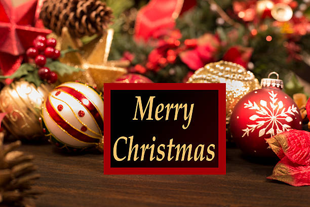 istock Holiday ornaments, decorations with Merry Christmas greeting card. 622778806