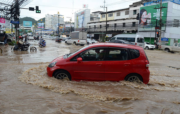 Sriracha, Thailand - October 29, 2016 : Flood after heavy rain in Sriracha, Chonburi, Thailand on 29 October 2016